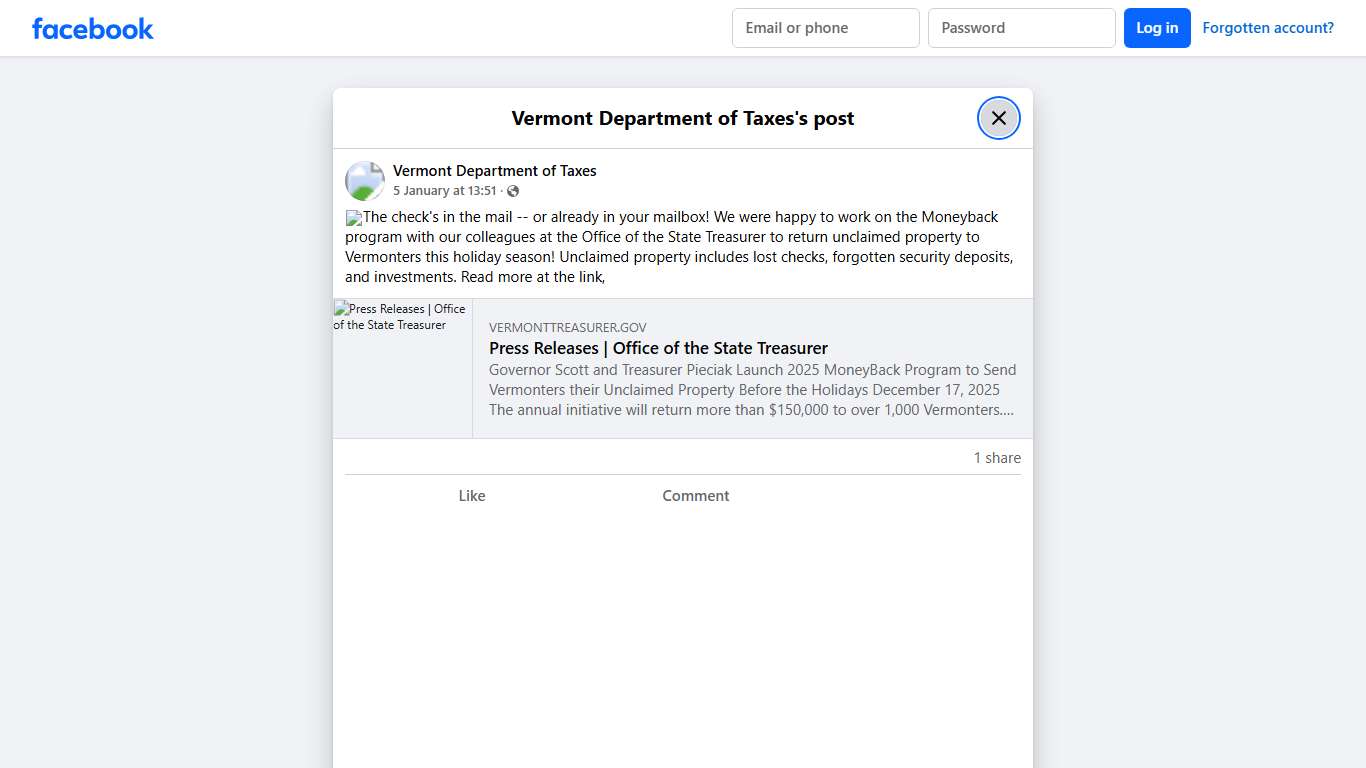 📬The check's in the mail --... - Vermont Department of Taxes Facebook