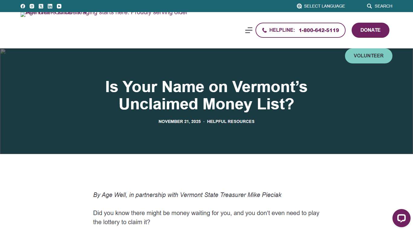 Is Your Name on Vermont’s Unclaimed Money List? Age Well